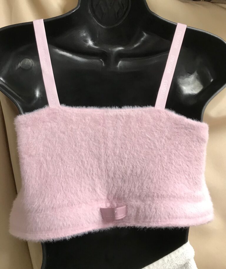 Gymshark Whitney Simmons Pink Fuzzy Halter Top with Elastic Straps Sz M