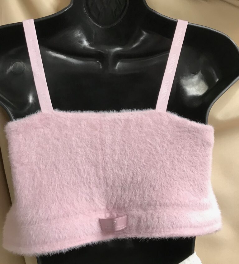 Gymshark Whitney Simmons Pink Fuzzy Halter Top with Elastic Straps Sz M