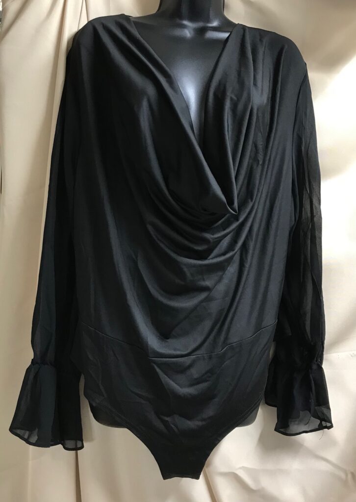 XPluswear Black Long Sleeve Drape Neck Body Suit Blouse Sz 2XL )18-20)