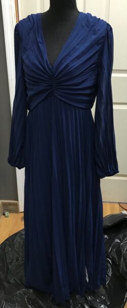 Asos Design Pleated Bodice Plunge Neck Midi Navy SZ 12 UK 16 NEW