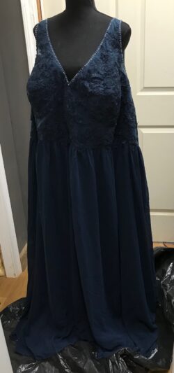 Asos Design Pleated Bodice Plunge Neck Midi Navy SZ 12 UK 16 NEW