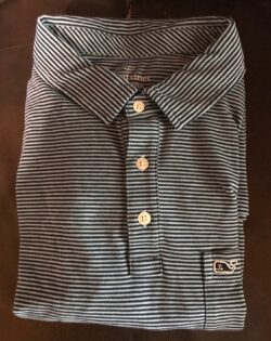 Vineyard Vines Edgartown Polo Striped Blue/Black Shirt Short Sleev Sz Large Used