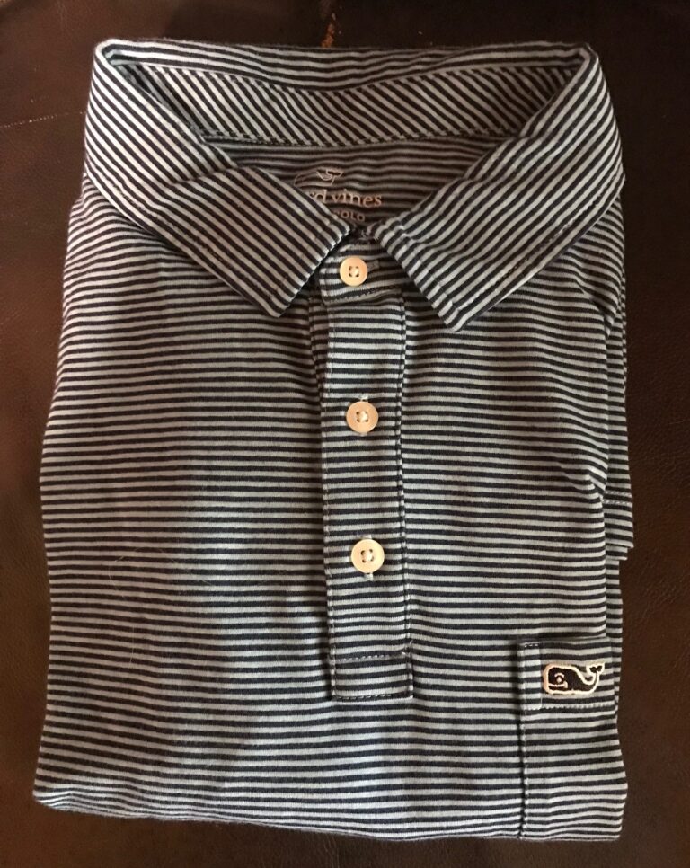 Vineyard Vines Edgartown Polo Striped Blue/Black Shirt Short Sleev Sz Large Used