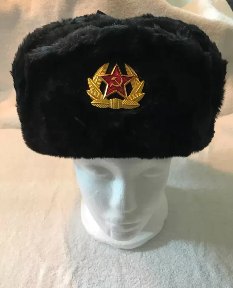 Black Hat Faux Fur Soviet Badge Red Star Sickle wth Laurel Wreath Sz 7.25/58 NEW - Image 12