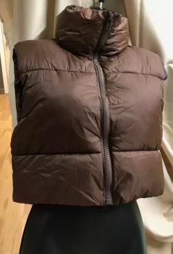 Brown Vest with Collar Soft Zipper