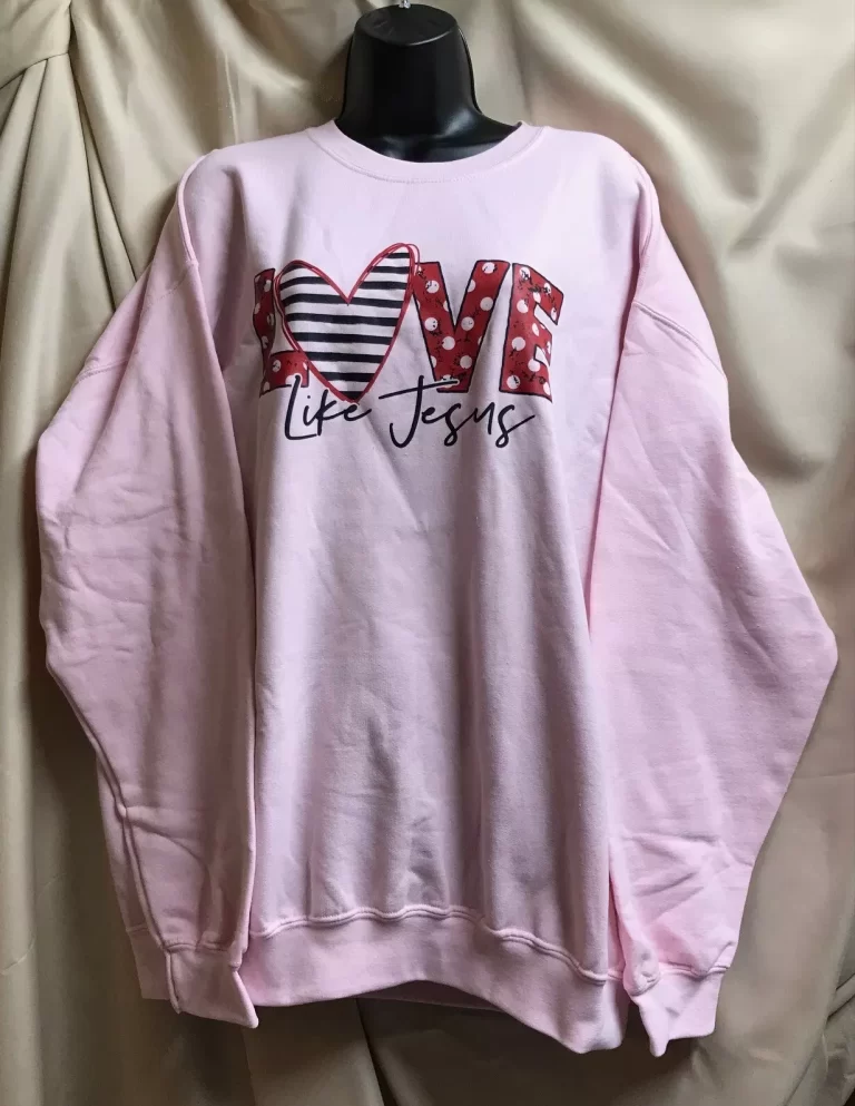 Gildan Pink Women's Sweatshirt "Love Like Jesus" Sz XL NEW - Image 4