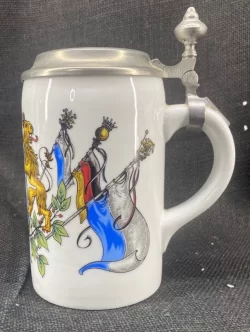 KUHR Bavarian Lions & Crown Coat Of Arms Ceramic Stein