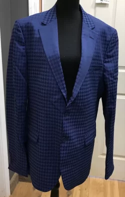 Man BoohooMAN Mens Suit Tall Skinny Houndstooth 2-Pc Navy Jacket 44, Pant 38 NEW
