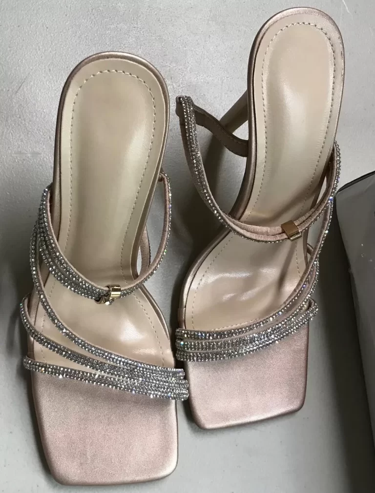Pink Metalic Heels Sandals Rhinestone Straps Sz 8.5 NEW - Image 6