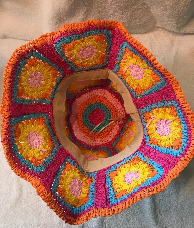 Sacchetto Orange & Pink Tone Hat Crocheted Granny squares NEW - Image 3