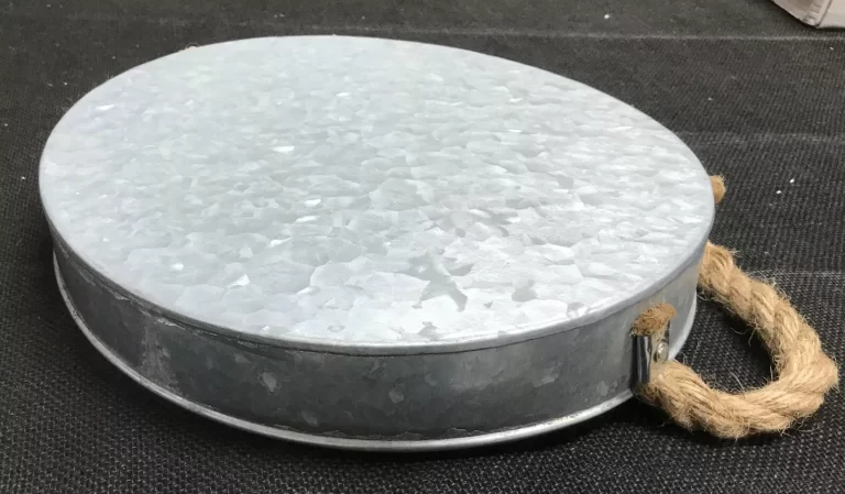 Tin Serving Tray with Jute Handles 10 1/2" Round 1 3/4" High NEW - Image 3