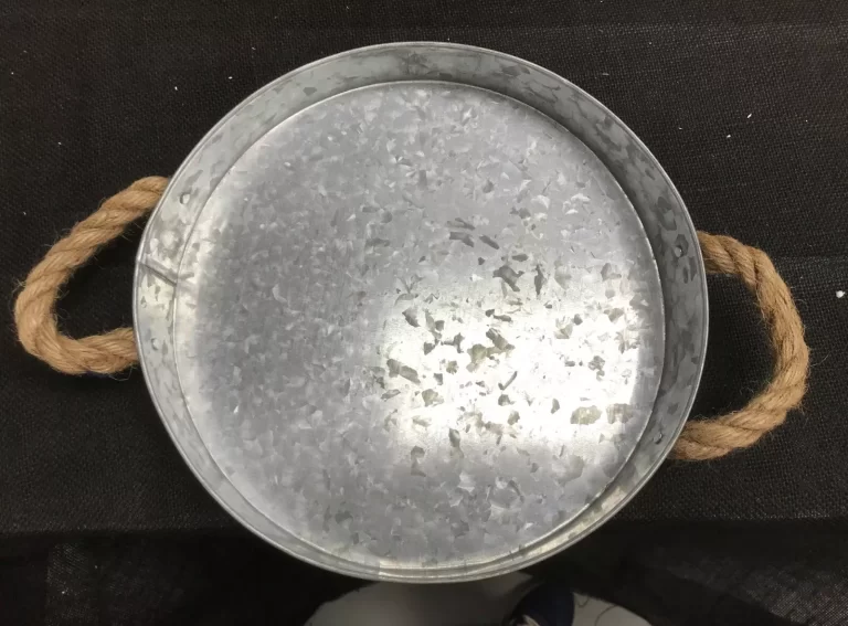 Tin Serving Tray with Jute Handles 10 1/2" Round 1 3/4" High NEW - Image 5