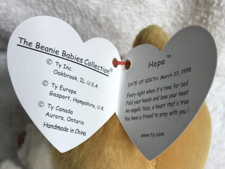 Ty Beanie Baby – Hope the Praying Bear – Yellow Gold – Tags Intact – Display Case – Estate Collection - Image 13