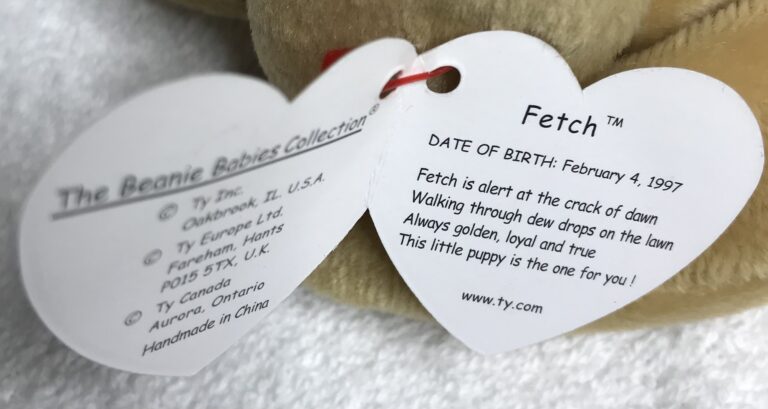 Ty Beanie Baby Fetch the Dog – DOB 2/4/1997 – Retired – Plastic Nose Tags Intact - Image 4