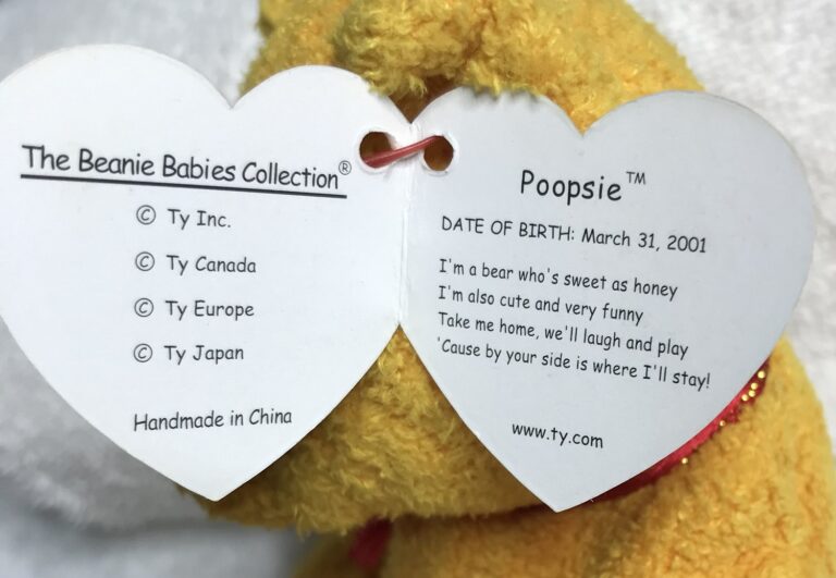 Ty Beanie Baby – Poopsie the Bear – Yellow Gold – March 31, 2001 – Tags Intact – Display Case – Estate Collection - Image 9