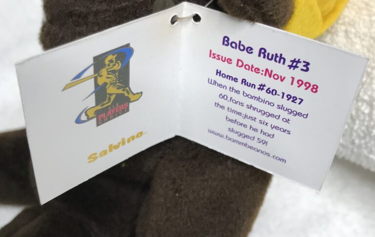 Salvino’s Bamm Beano’s Babe Ruth #3 Bear – 1998 – Gold Embroidery – Tags Intact – Estate - Image 3
