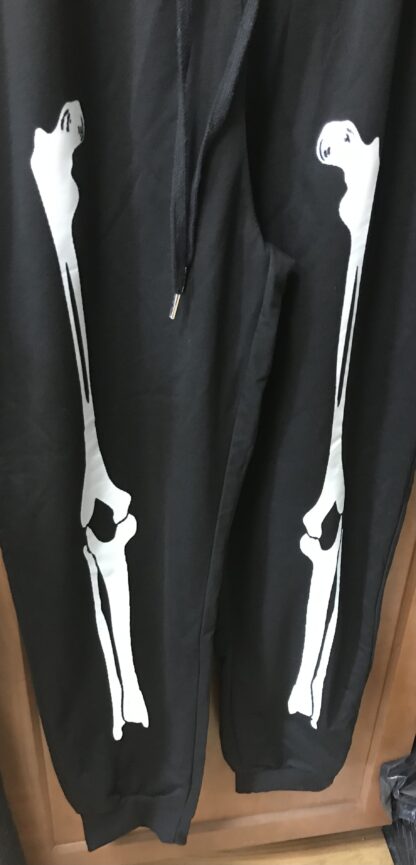 Black Sweatpants with White Leg Bone Graphics Sz L Unbranded Pockets Cuffs - Image 3