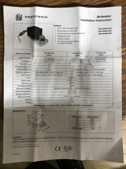 Neptronic BB LBT1800E-200 Actuator 221-510112 New Open Box HVAC Control - Image 9