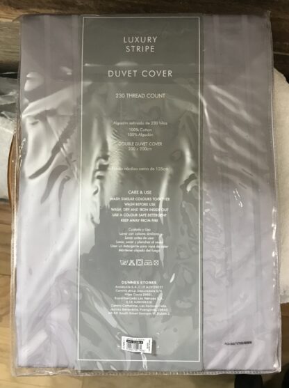 Dunnes Home Luxury Stripe Double Duvet Cover 100% Cotton 230TC Silver – NEW - Image 3