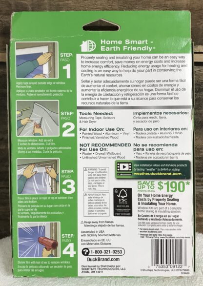 Duck Brand Smart-Earth Friendly Window Kit 5.1ft x 17.5ft Crystal Clear – NEW - Image 3