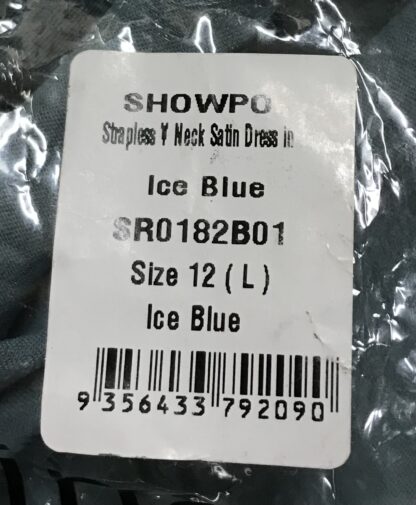 Saints & Secrets Formal Dress Ice Blue Showpo Strapless V-Neck Satin Sz 12 (L) - Image 12