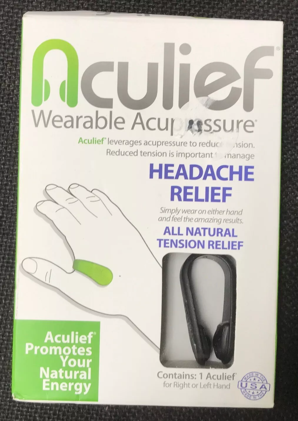 Headache relief item aculief wearable