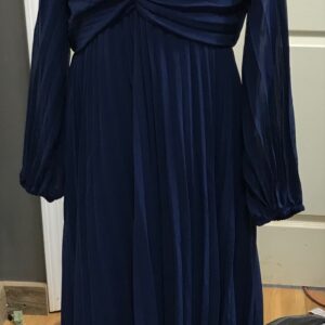 Pleated bodice bodice plunge midi navy