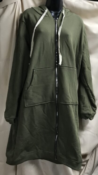 Duoyangjiasha Women’s Long Hooded Tunic Fleece Jacket Army Green XXL – NEW - Image 3