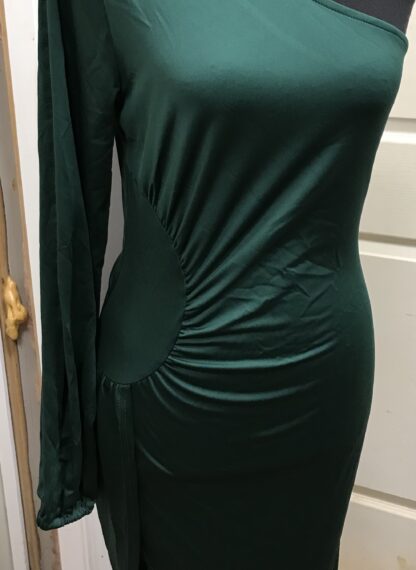 Army Green One Shoulder Long Sleeve Ruched Bodycon Party Dress Sz M – NEW - Image 4