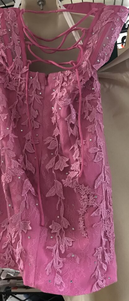 Fuschia Pink Corset Mini Dress Lace & Sequin Lace Up Party Cocktail – NEW - Image 3