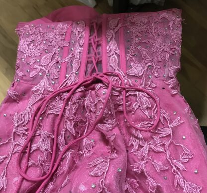 Fuschia Pink Corset Mini Dress Lace & Sequin Lace Up Party Cocktail – NEW - Image 4