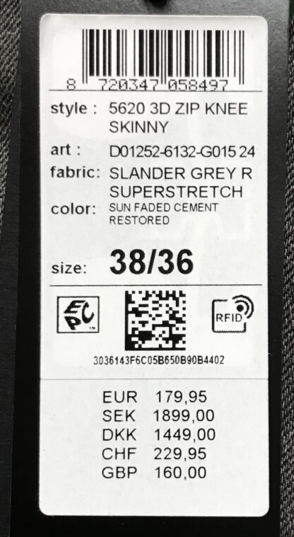 G-Star RAW 5620 3D Zip Knee Skinny Jeans 38x36 Sunfaded Cement NEW - Image 9