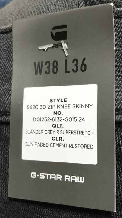 G-Star RAW 5620 3D Zip Knee Skinny Jeans 38x36 Sunfaded Cement NEW - Image 13