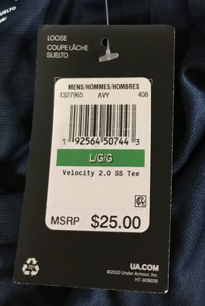 Under Armour Men’s Velocity 2.0 Loose Navy SS T-Shirt Sz L – NEW - Image 9
