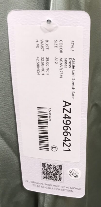 Azazie Lani Agave Light Green Stretch Satin Dress Sz A12 – NEW - Image 6