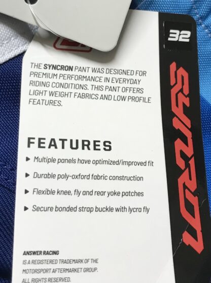Syncron 2023 CC Race Grade Pants Blue/White Size 32 – NEW - Image 8
