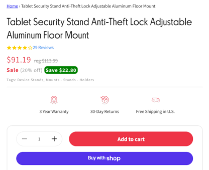 Pyle PSPADLK60 Tablet Security Floor Stand Anti-Theft Lock Adjustable Mount NEW - Image 2