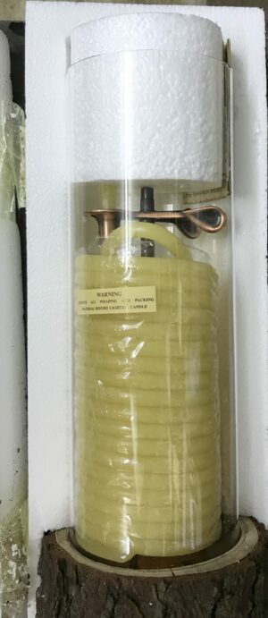 Wood base beehive candle base yellow