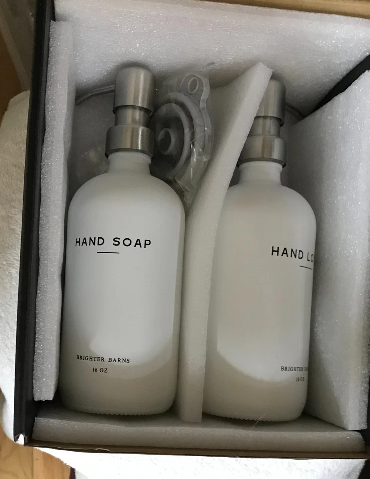 Brighter Barns Modern Silver & White Soap/Lotion Dispensers 16oz (2) – New - Image 6