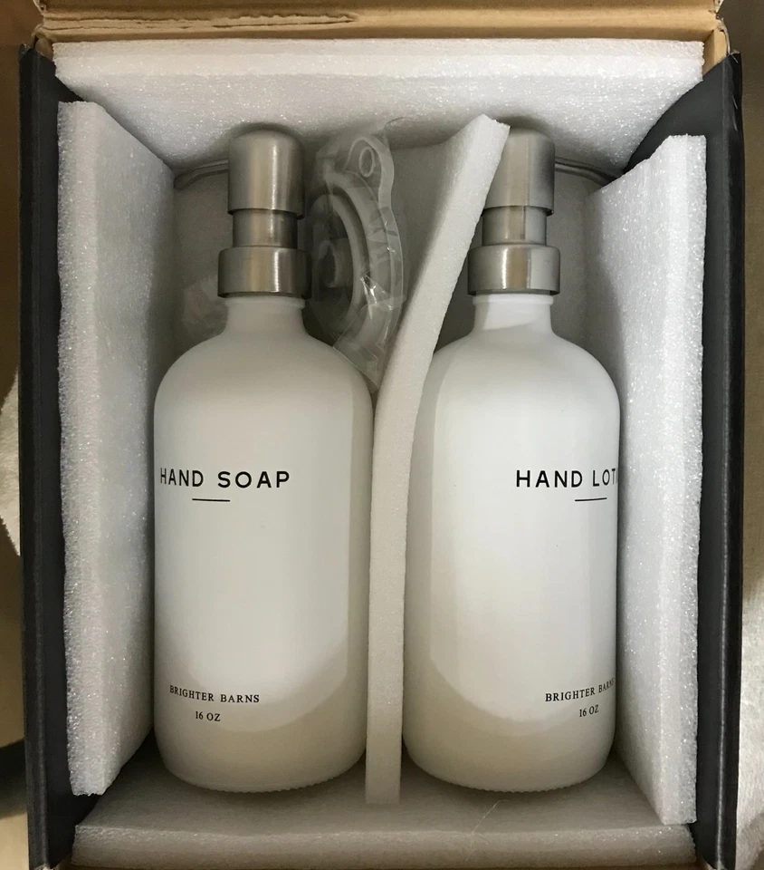 Brighter Barns Modern Silver & White Soap/Lotion Dispensers 16oz (2) – New - Image 7