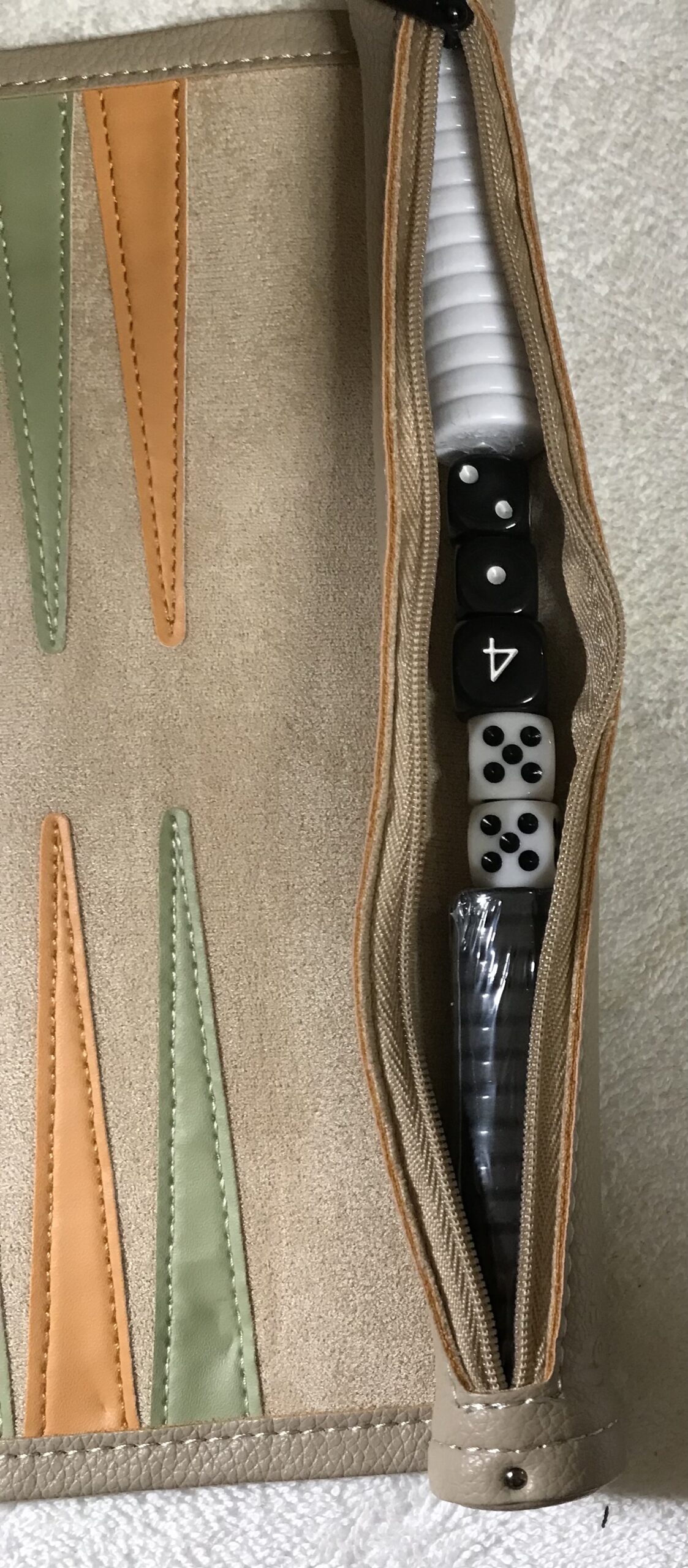 Backgammon Leather Roll Up Travel Game Tan Orange Green with Zipper Case NEW - Image 4