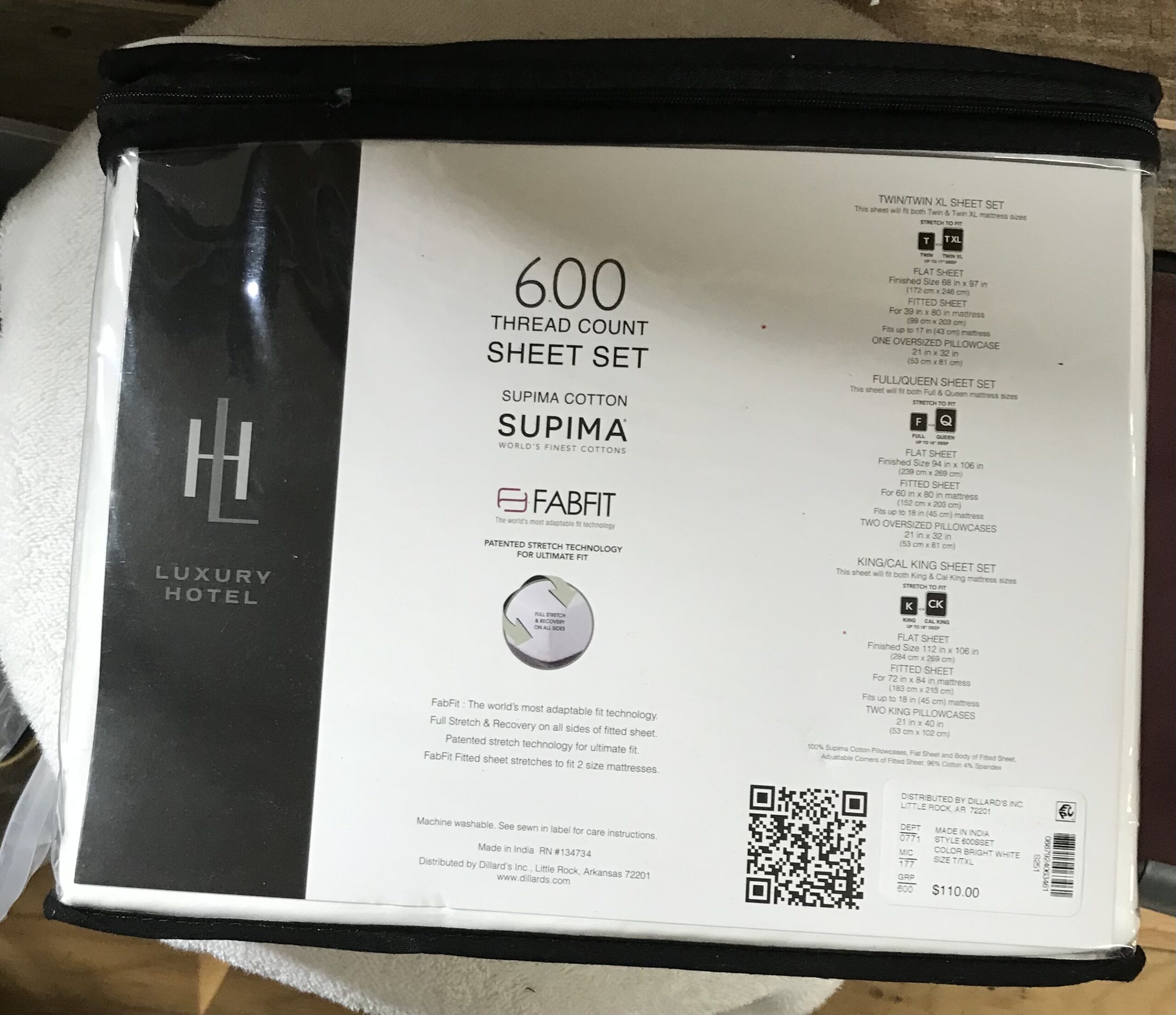 Luxury Hotel 600TC Supima Cotton Sheet Set Twin/Twin XL White Fabfit NEW - Image 3