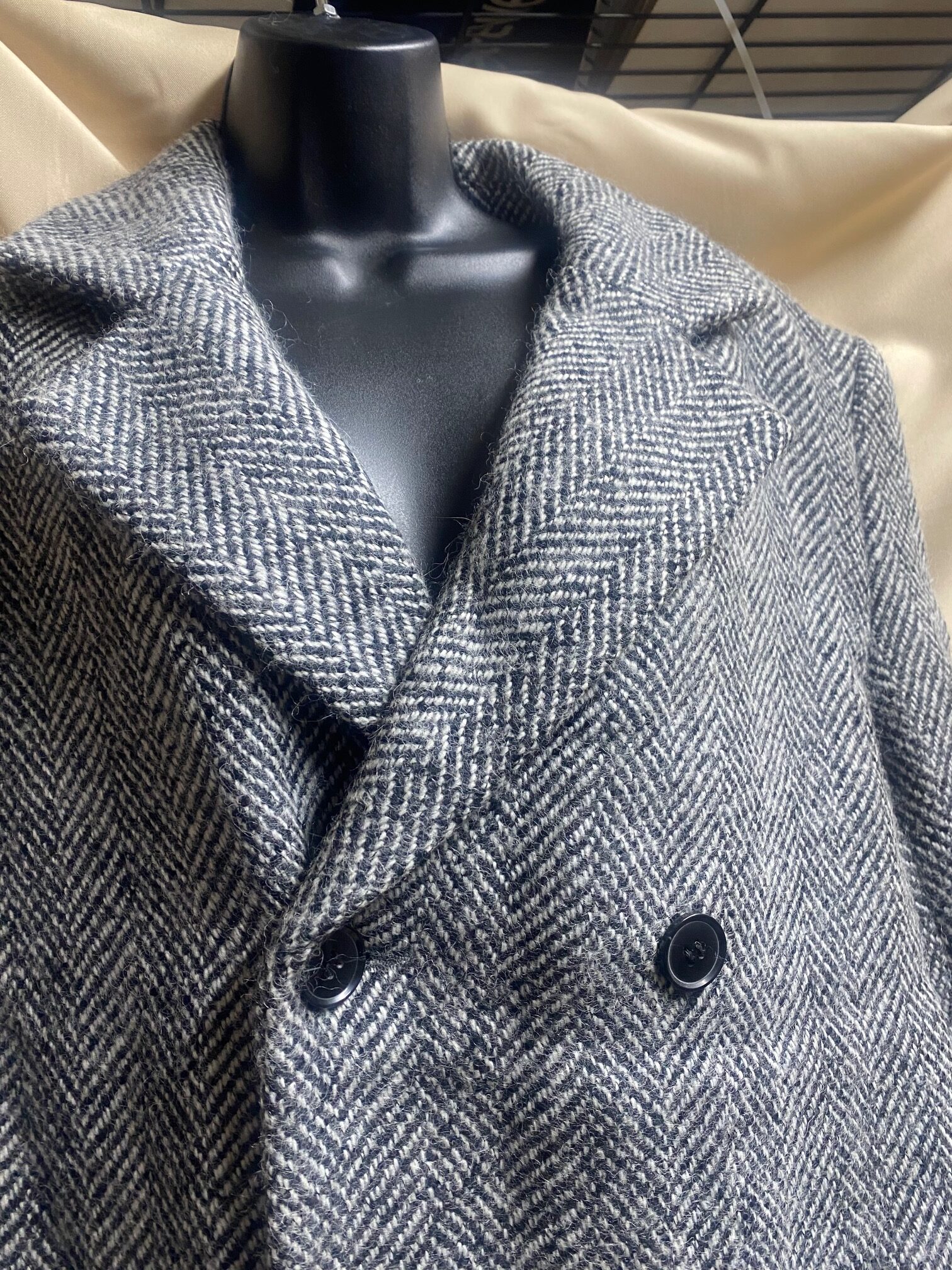 BoohooMAN XS Black Wool Blend Herringbone Double Breasted Overcoat NEW - Image 3