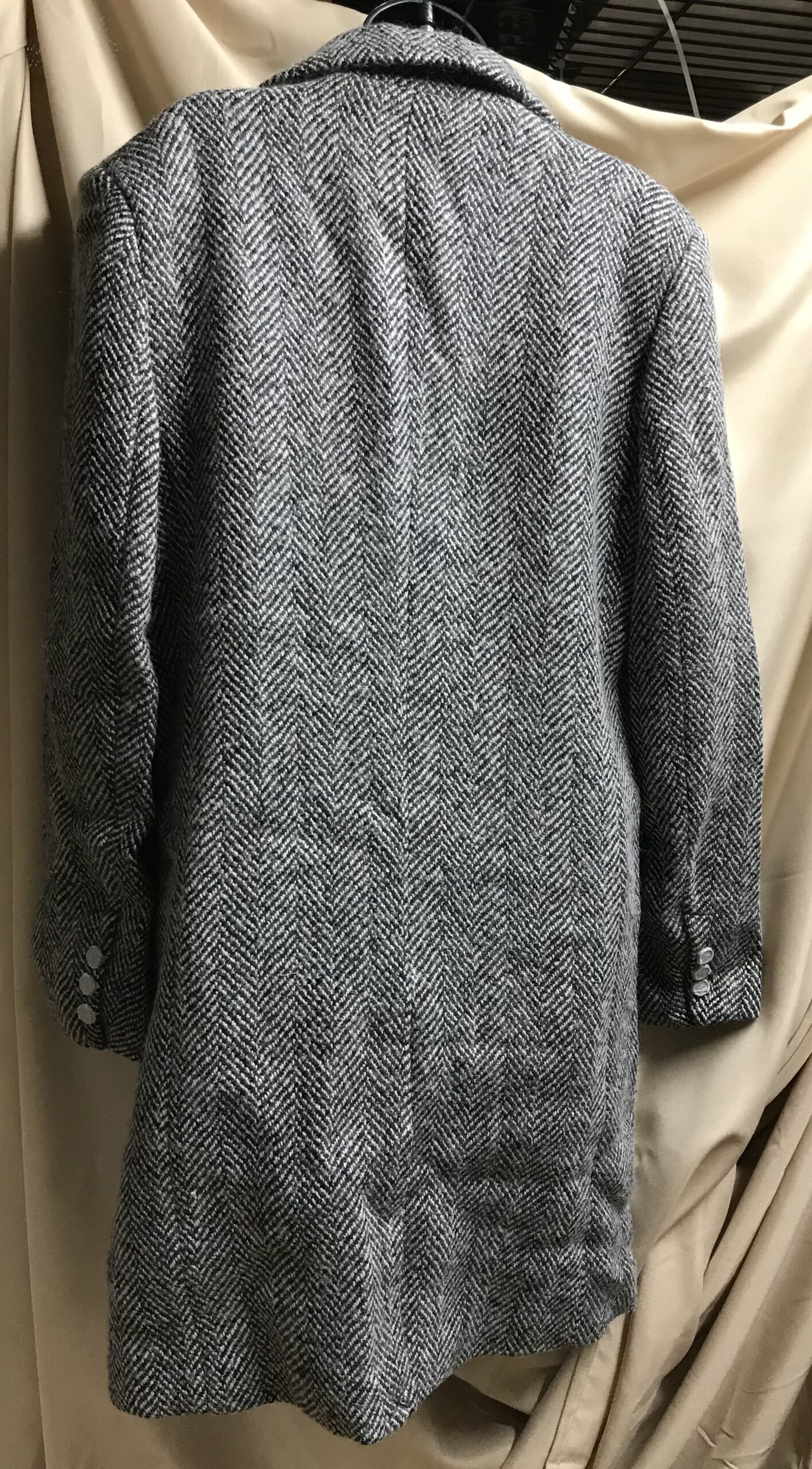 BoohooMAN XS Black Wool Blend Herringbone Double Breasted Overcoat NEW - Image 4