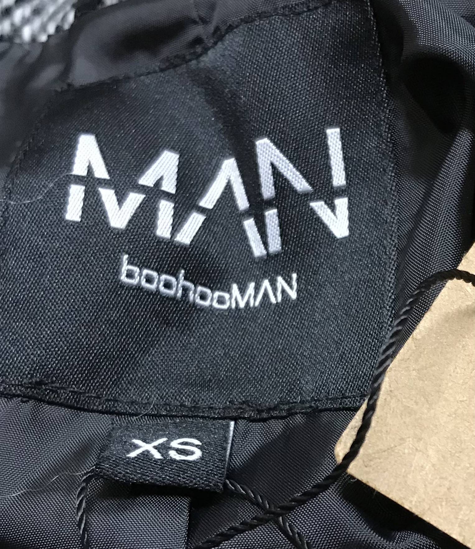 BoohooMAN XS Black Wool Blend Herringbone Double Breasted Overcoat NEW - Image 5