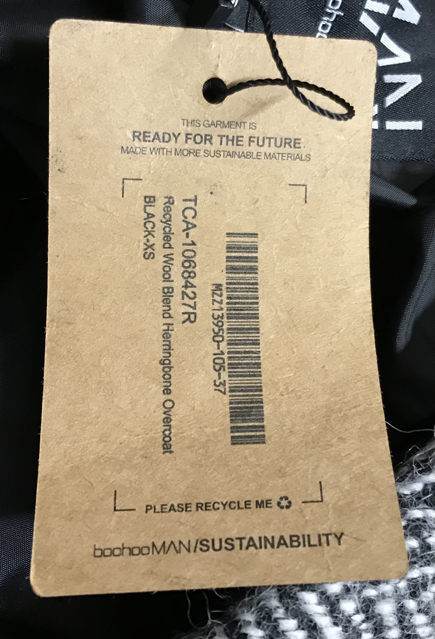 BoohooMAN XS Black Wool Blend Herringbone Double Breasted Overcoat NEW - Image 6