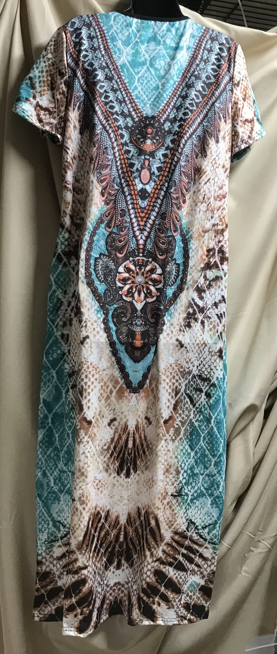 Vibrant Floral Print Short Sleeve V-Neck Flowy Dress Size L Mixed Colors NEW - Image 3