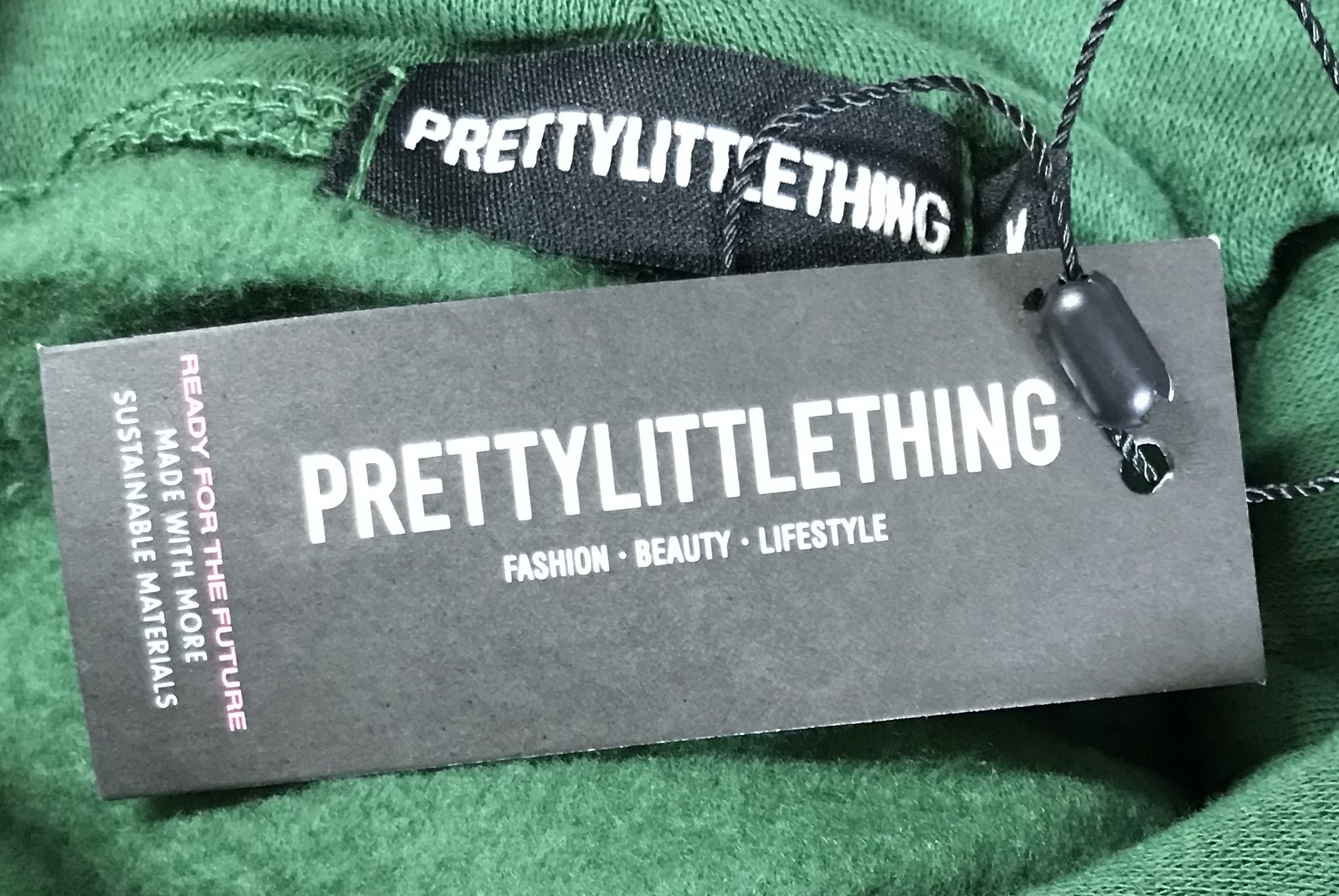 PLT Pretty Little Thing Oversized Forest Green Logo Hoodie Size M NEW - Image 6