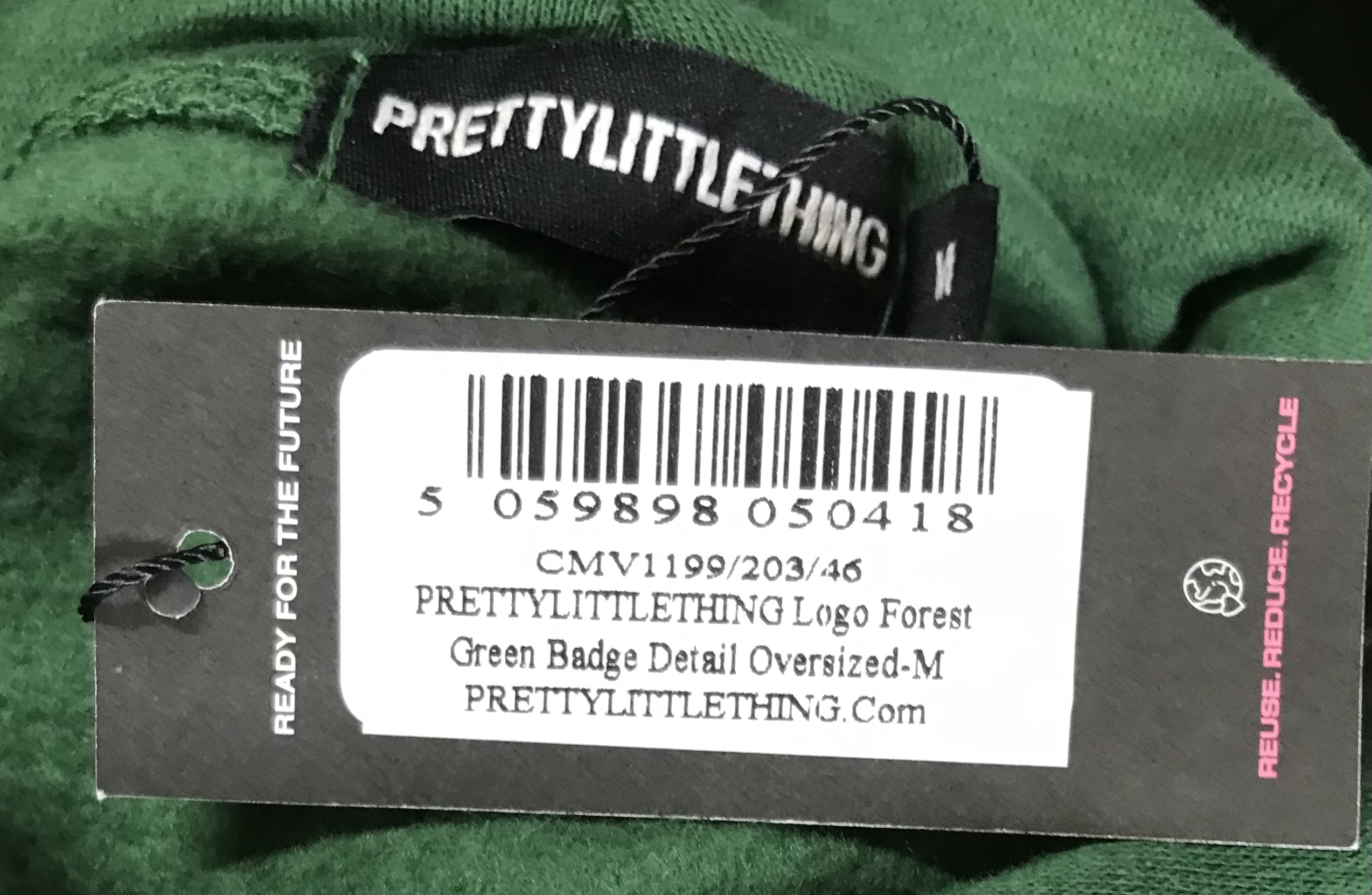 PLT Pretty Little Thing Oversized Forest Green Logo Hoodie Size M NEW - Image 8