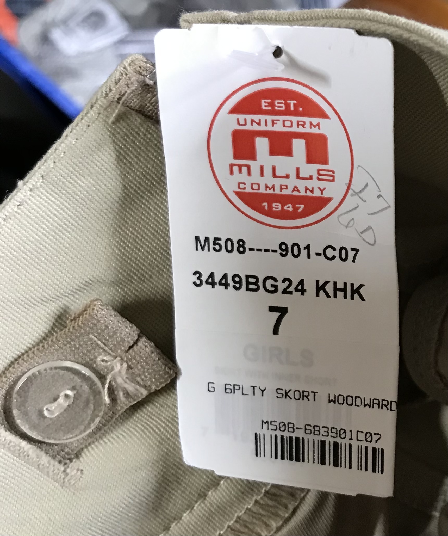 Mills Uniform Girls Khaki Skort Size 7 WA Monogram M508-901 NEW - Image 5